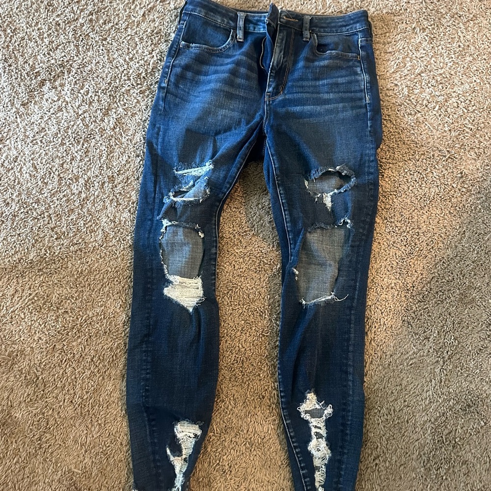 American Eagle Outfitters Blue Skinny Distressed Jeans
